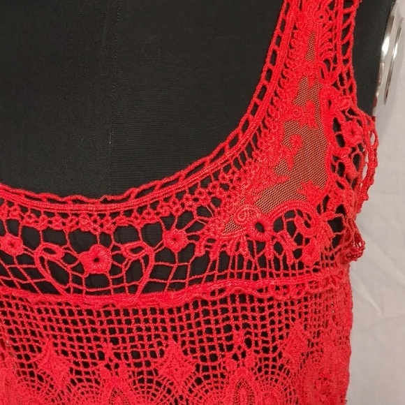 Sexy Crochet Dress Bright Red v Feminine Ravi Khosla Long Mini Short Midi sz Med - Picture 2 of 8